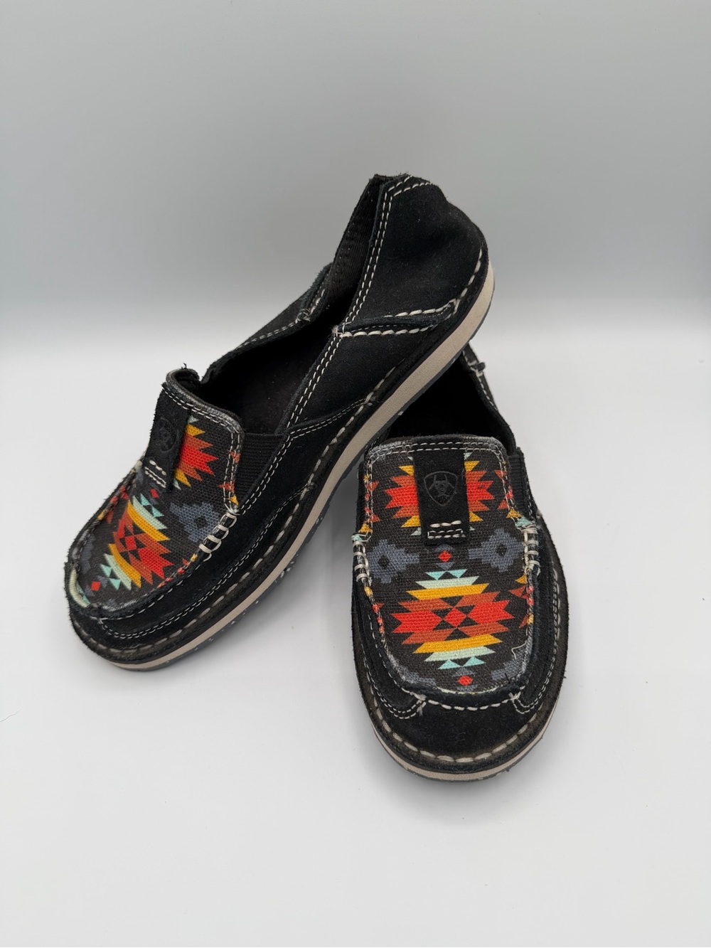 Ariat Black Slip-On Moccasins with Southwestern Multicolor Pattern